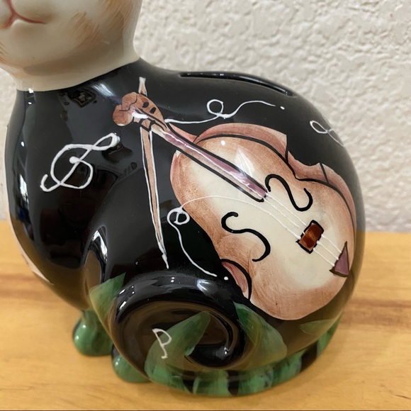 Vintage Ceramic Glazed Cat Piggy Coin Bank Musical Themed Design Violin Music - Picture 11 of 15